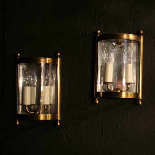 A French Pair of Brass Twin Arm Antique Half Lanterns