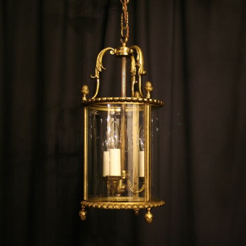 A French Gilded Triple Light Convex Antique Hall Lantern