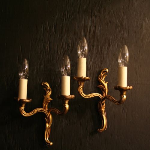 A French Set of 8 Gilded Twin Arm Antique Wall Lights