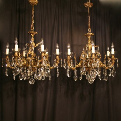 An Ornate Italian Pair of Gilded 6 Light Antique Chandeliers