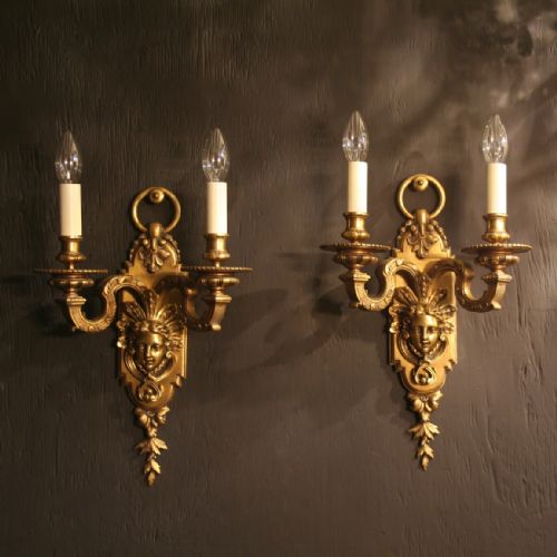 An English Pair of Gilded Bronze Antique Wall Lights