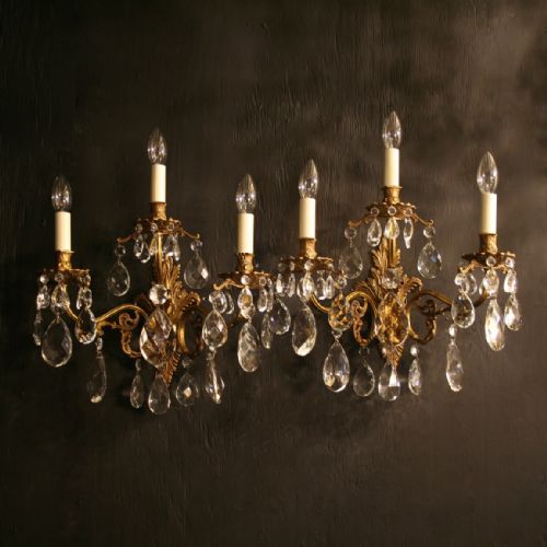 An Italian Pair of Gilded Triple Arm Antique Wall Lights