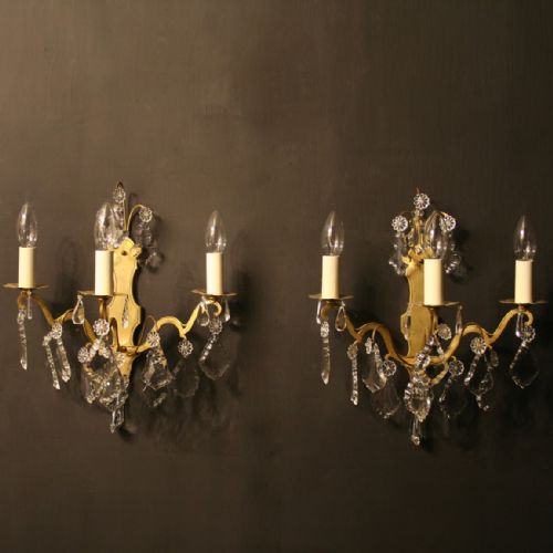 A French Pair of Triple Arm Antique Wall Lights