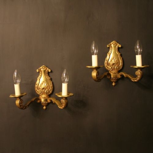 A French Pair of Gilded Bronze Antique Wall Lights