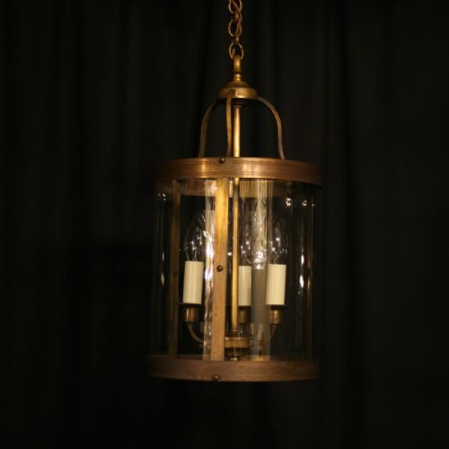 A French Brass Triple Light Convex Antique Hall Lantern