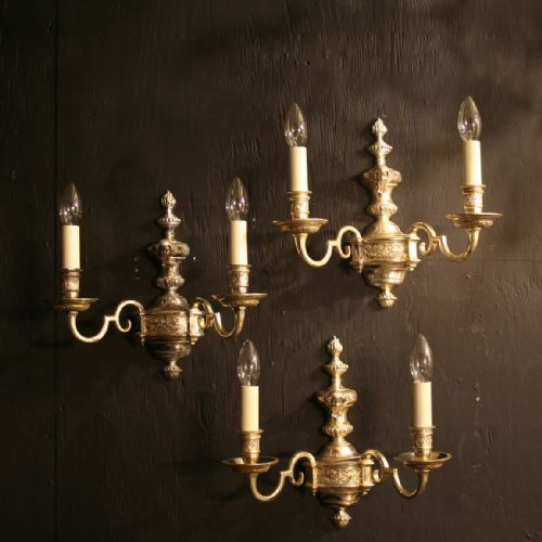 An English Set of Three Silver Twin Arm Wall Lights