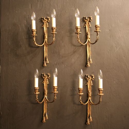 A French Set of 4 Gilded Twin Arm Ribbon Wall Lights