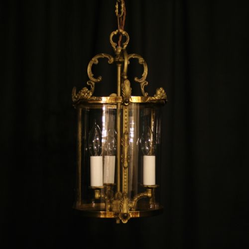 A French Gilded Triple Light Antique Hall Lantern