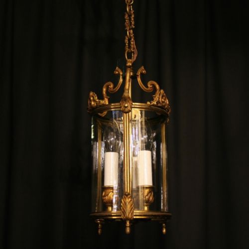 A French Gilded Triple Light Antique Hall Lantern