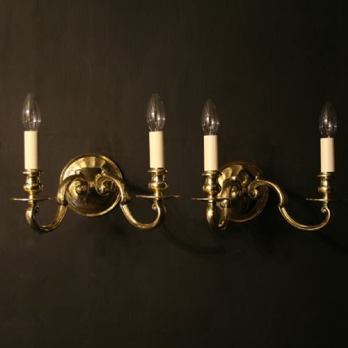An English Pair of Brass Twin Arm Antique Wall Lights