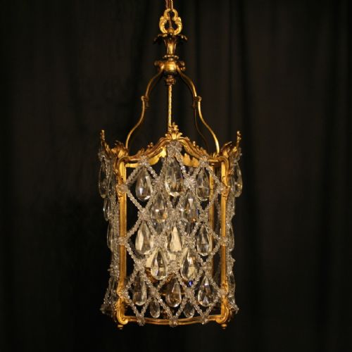 An Italian Gilded Bronze & Crystal Antique Cage Chandelier