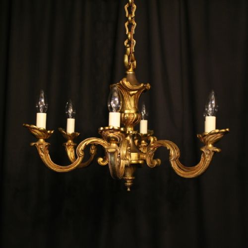 A French Gilded Bronze 6 Light Antique Chandelier