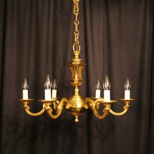 A French Gilded Cast Bronze 6 Light Chandelier