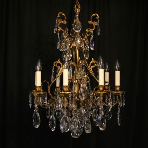 An Italian Gilded Brass 8 Light Antique Cage Chandelier