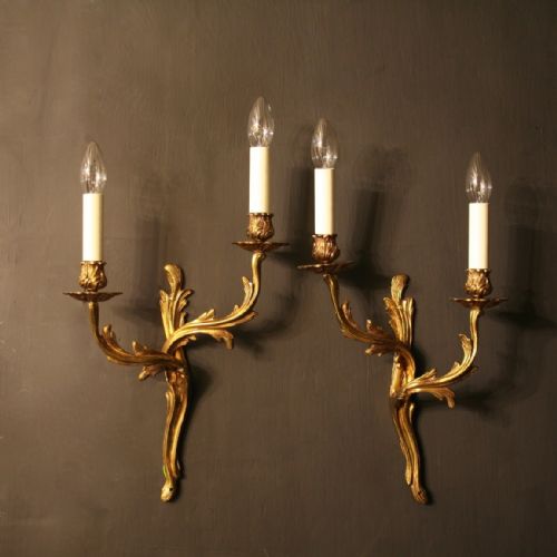 A French Pair of Gilded Twin Arm Antique Wall Lights