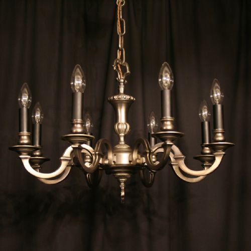 A French Pewter Cast 8 Light Chandelier