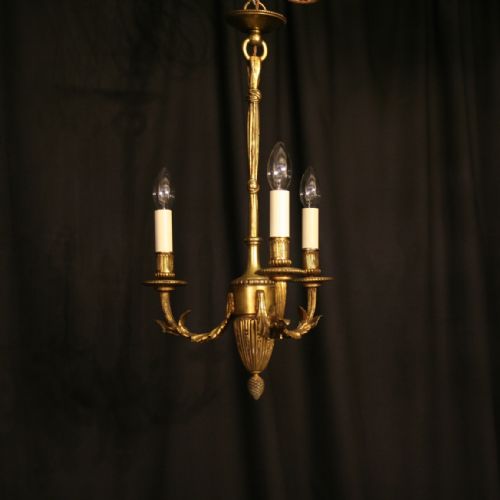 A French Bronze Triple Light Antique Chandelier