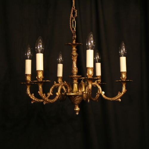 A Small French Ornate Gilded 6 Light Chandelier