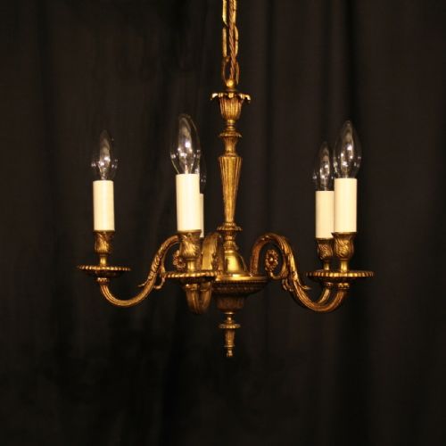A French Ornate Gilded 5 Light Chandelier