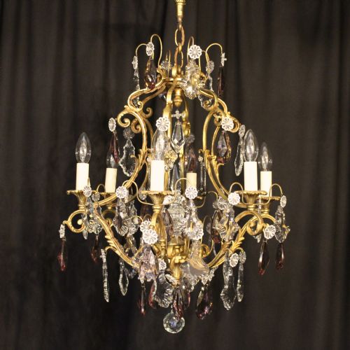 A French Gilded 6 Light Cage Antique Chandelier