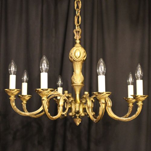 A French Gilded Cast Brass 8 Light Antique Chandelier