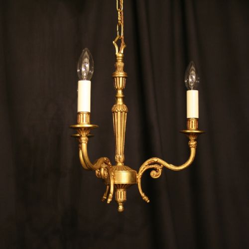 A Small French Gilded 3 Light Chandelier