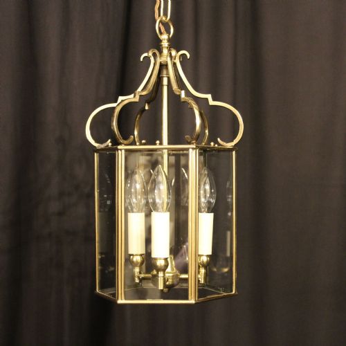 An English Triple Light Brass Hall Lantern