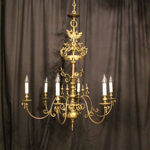 A Large Flemish Brass 6 Light Antique Chandelier