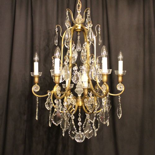 A French 9 Light Cage Crystal Antique Chandelier