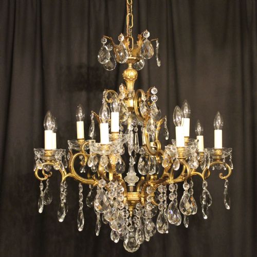 A Large Italian Gilded 13 Light Cage Antique Chandelier