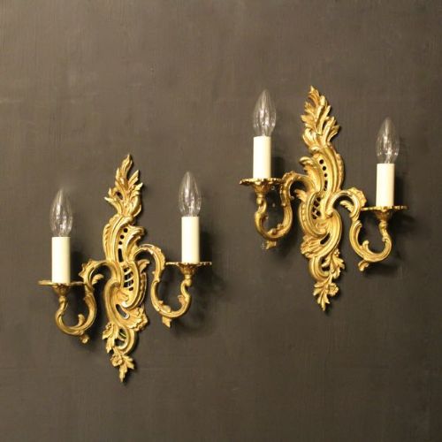 A French Pair of Gilded Bronze Antique Wall Lights