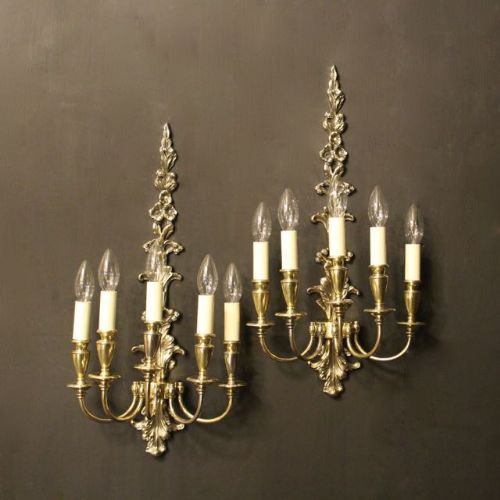 A French Pair of Brass Five Arm Wall Lights