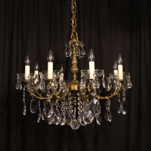 An Italian Gilded & Crystal 8 Light Antique Chandelier