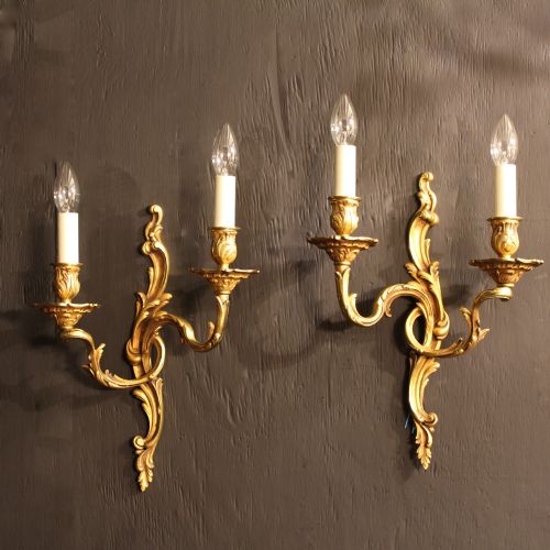 A French Pair of Gilded Twin Arm Antique Wall Lights