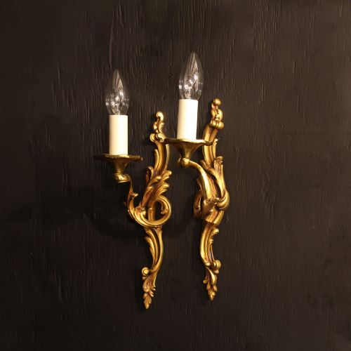 A French Pair of Single Gilded Antique Wall Lights