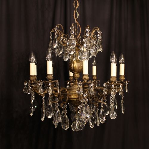 An Italian Gilded & Crystal 10 Light Antique Chandelier