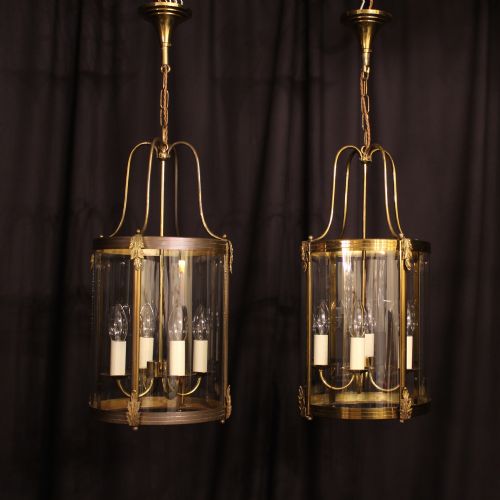 A French Pair of Gilded 4 Light Convex Lanterns
