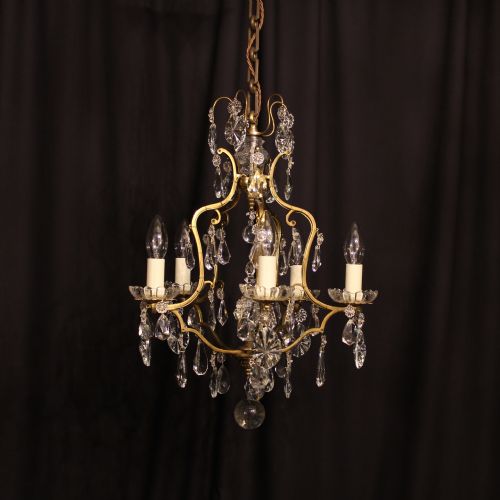 A French Gilded 5 Light Cage Antique Chandelier