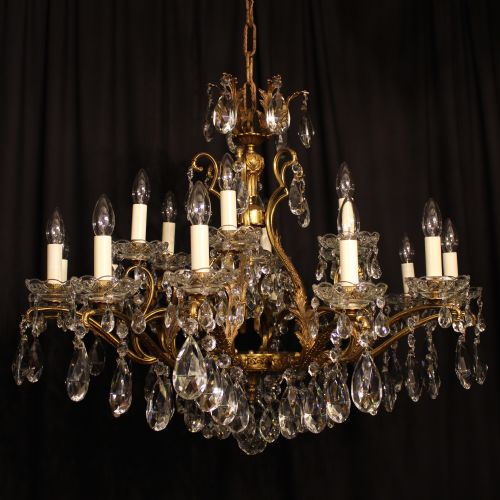 A Large Italian Gilt & Crystal 19 Light Antique Chandelier