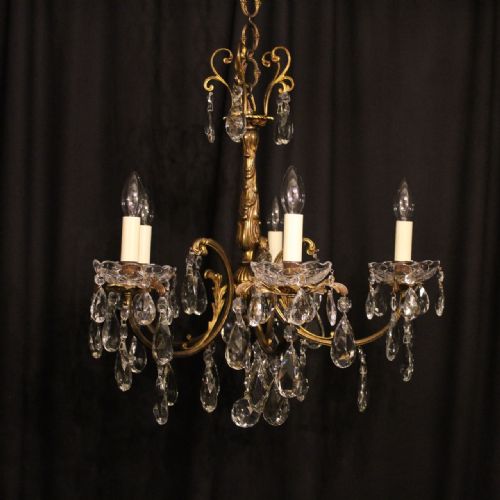 An Italian 5 Light Gilded Antique Chandelier