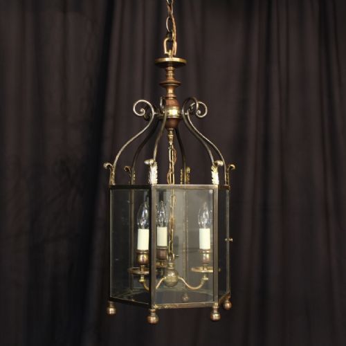 An English Bronze Triple Light Hexagonal Antique Lantern