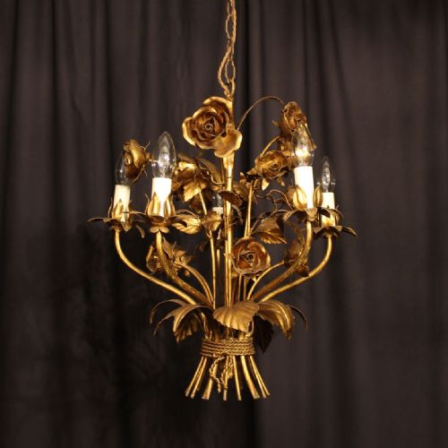 A French Gilded 5 Light Floral Chandelier