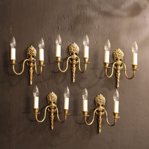 A French Set of 5 Cast Brass Wall Lights