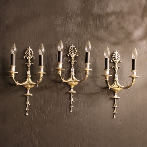A French Set of 3 Silver Gilded Twin Arm Wall Lights