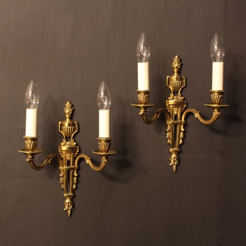 A French Pair of Gilded Antique Twin Arm Wall Lights