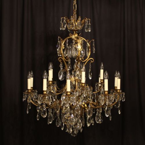 A Large French Gilded 21 Light Birdcage Antique Chandelier