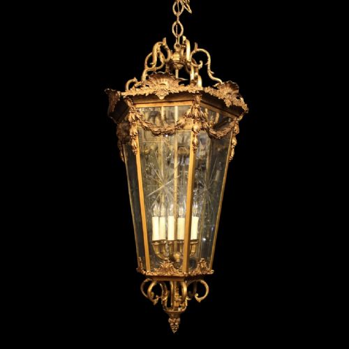 A French Monumental 6 Light Gilded Bronze Lantern