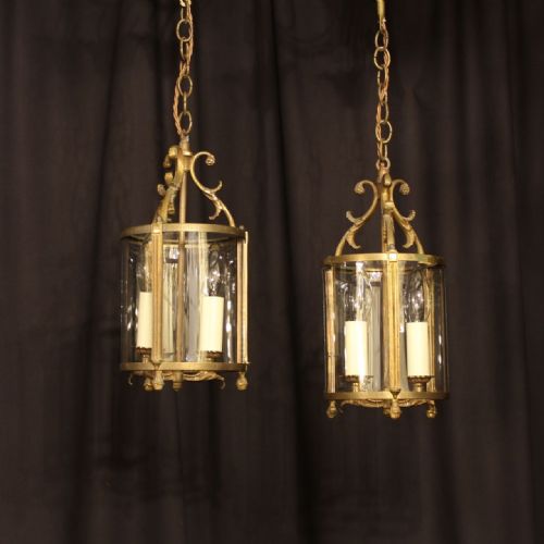 A Small French Pair of Gilded Antique Lanterns