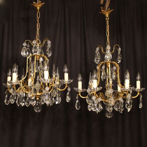 A French Pair of 6 Light Antique Chandeliers