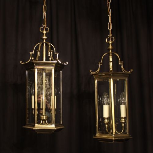 An English Pair of Triple Light Hall Lanterns